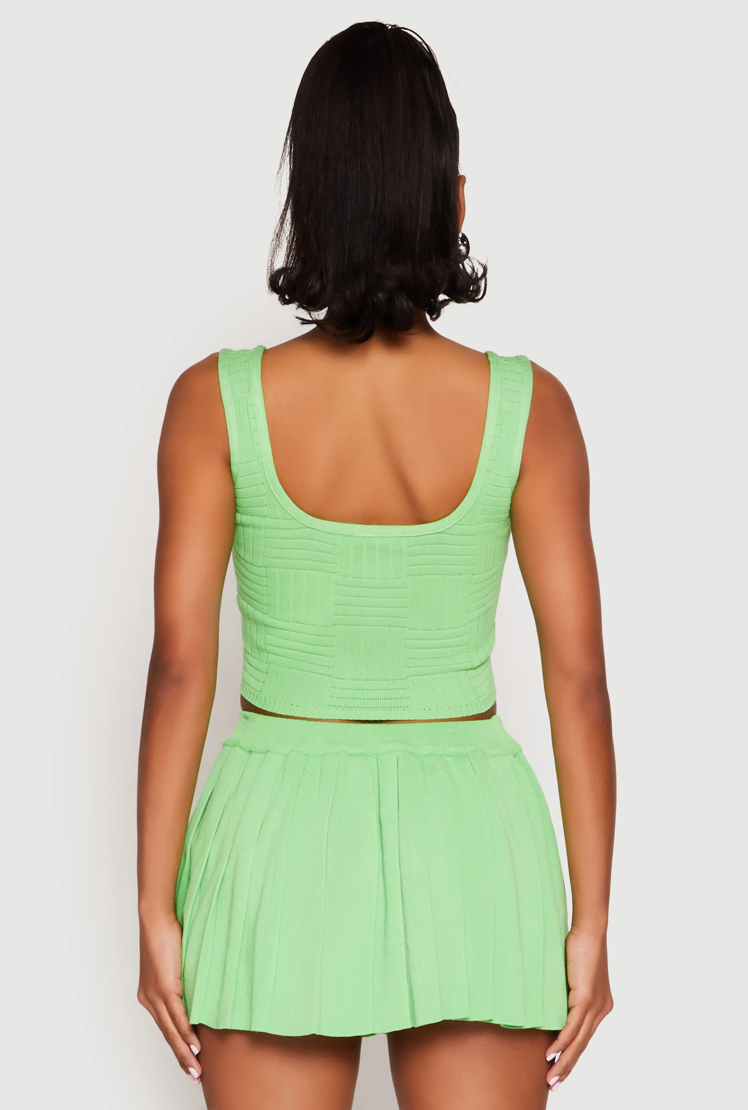 Textured Knit Pointelle Lace Up Crop Top sold by Rainbow product image thumbnail 5