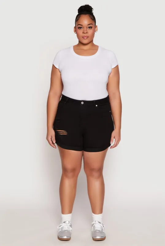 Plus Size WAX Whiskered Distressed Denim Shorts sold by Rainbow