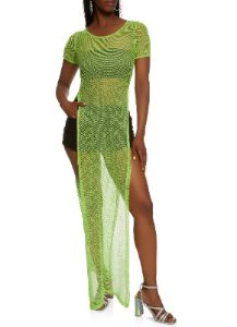 Fishnet Side Slits Maxi Dress sold by Rainbow