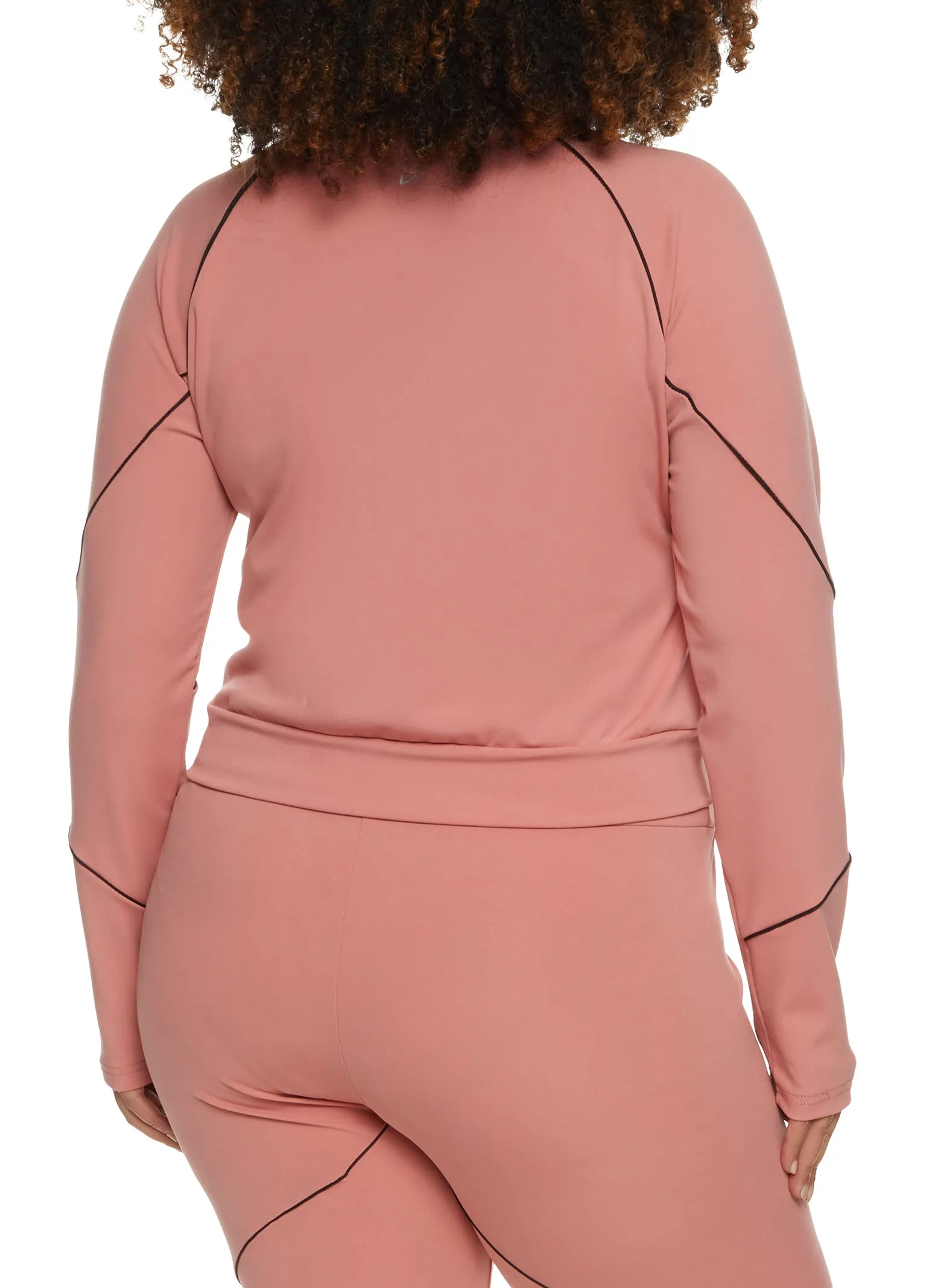 Plus Size Zip Front Contrast Piping Track Jacket sold by Rainbow product image thumbnail 3