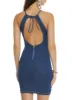 Denim Open Back Halter Mini Dress sold by Rainbow