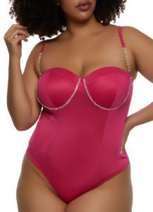 Plus Size Rhinestone Detail Bustier Bodysuit sold by Rainbow