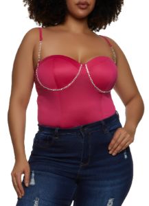 Plus Size Rhinestone Detail Bustier Bodysuit sold by Rainbow