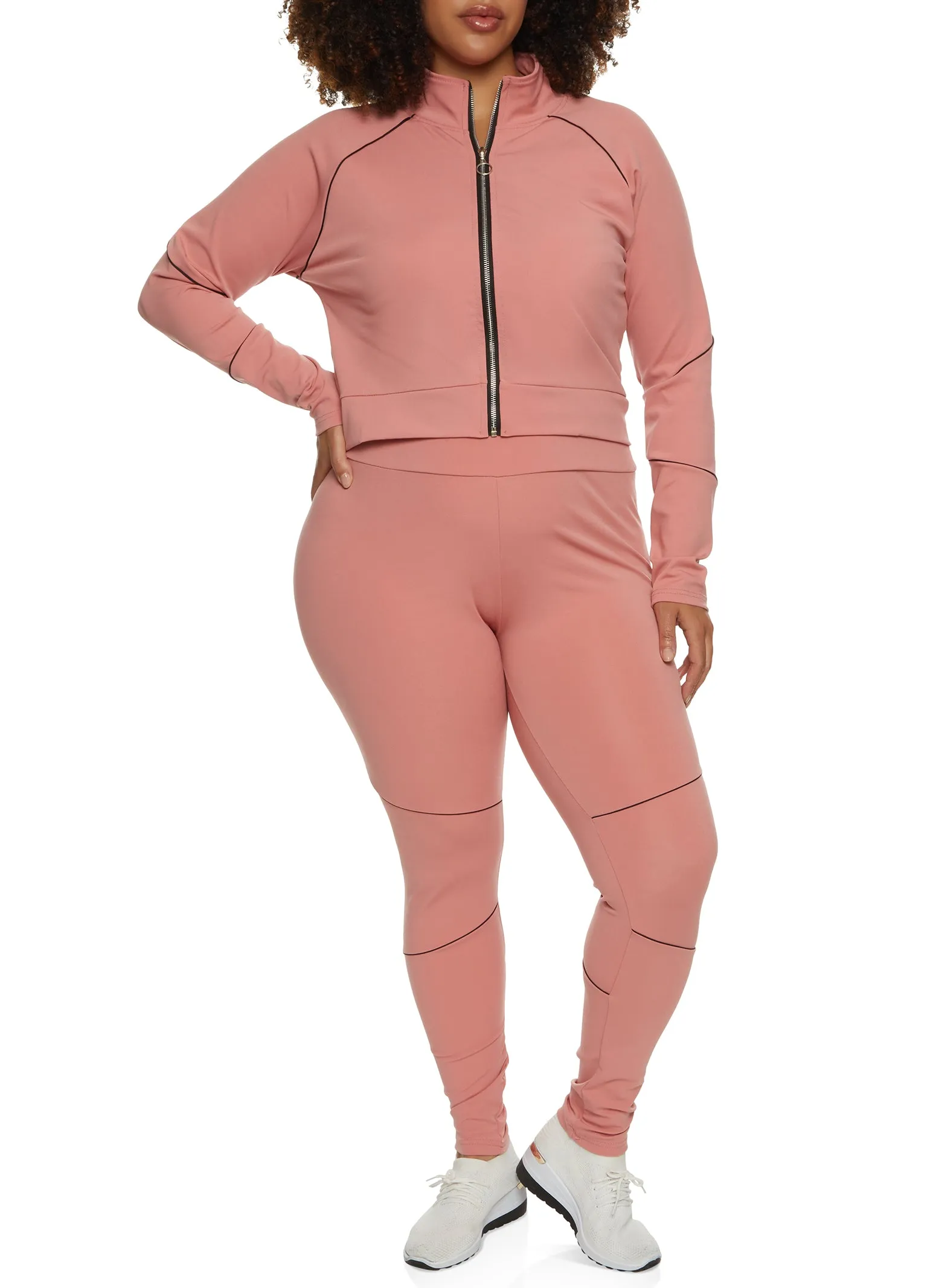 Plus Size Zip Front Contrast Piping Track Jacket sold by Rainbow product image thumbnail 2