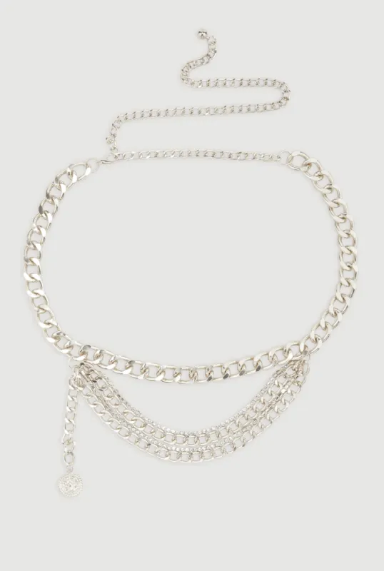 Rhinestone Layered Chain Waist Belt sold by Rainbow