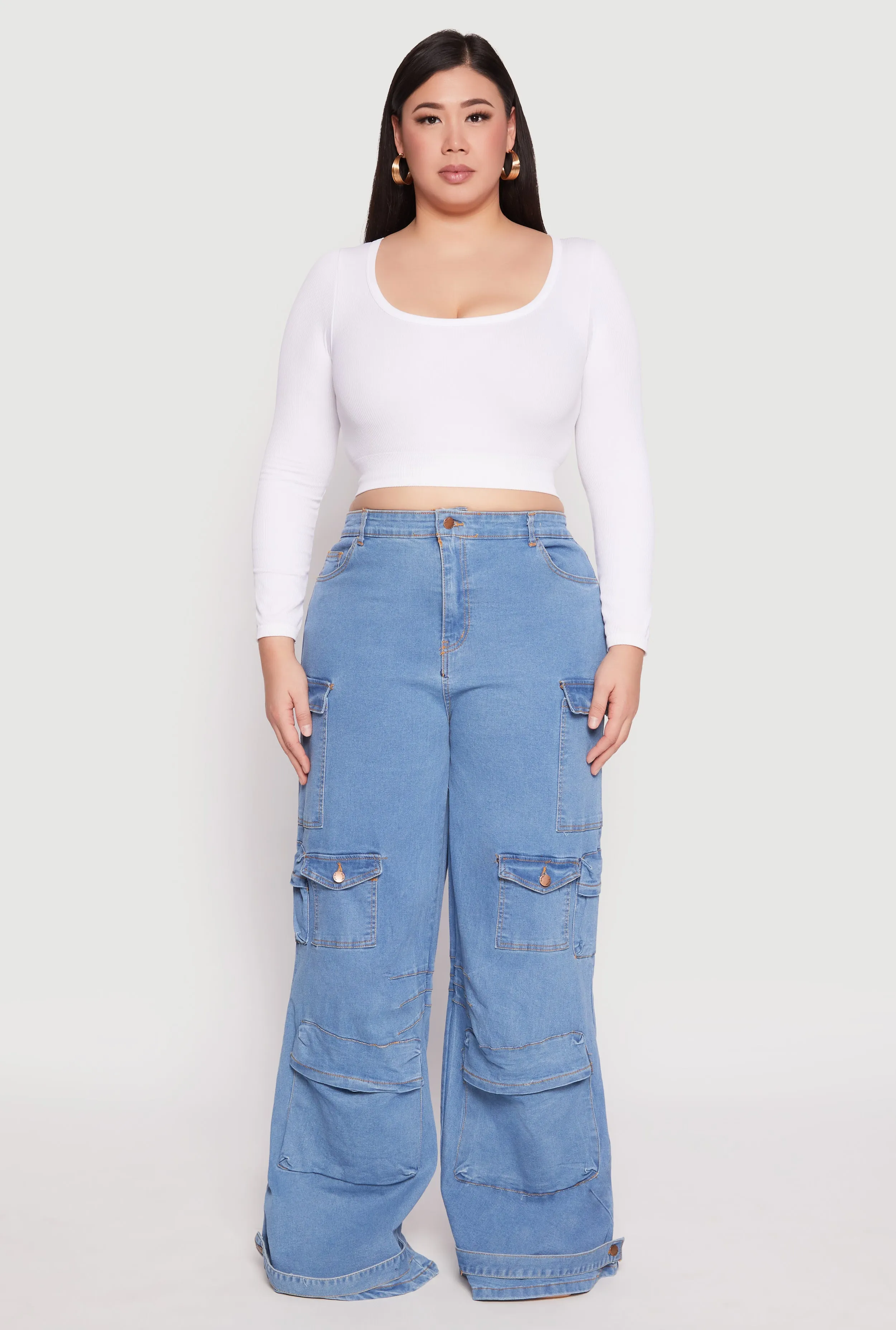 Plus Size Daisy Cargo Pocket Flare Jeans sold by Rainbow