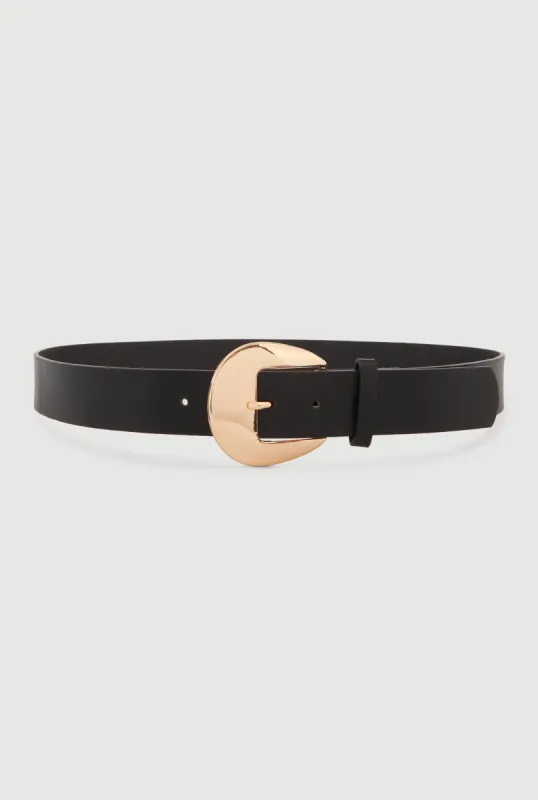 Metallic Round Buckle Faux Leather Belt sold by Rainbow