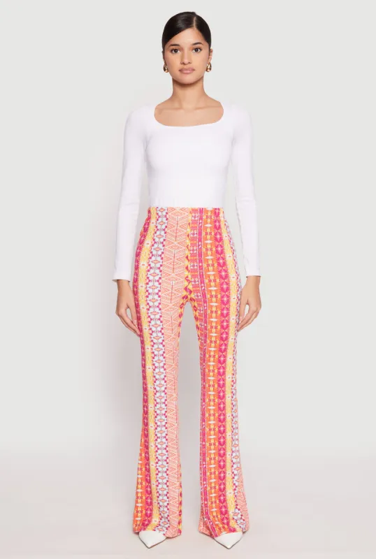 Border Print High Waist Flared Pants sold by Rainbow