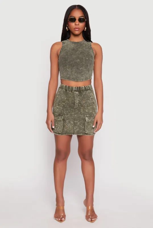 Acid Wash Cargo Pocket Mini Skirt sold by Rainbow