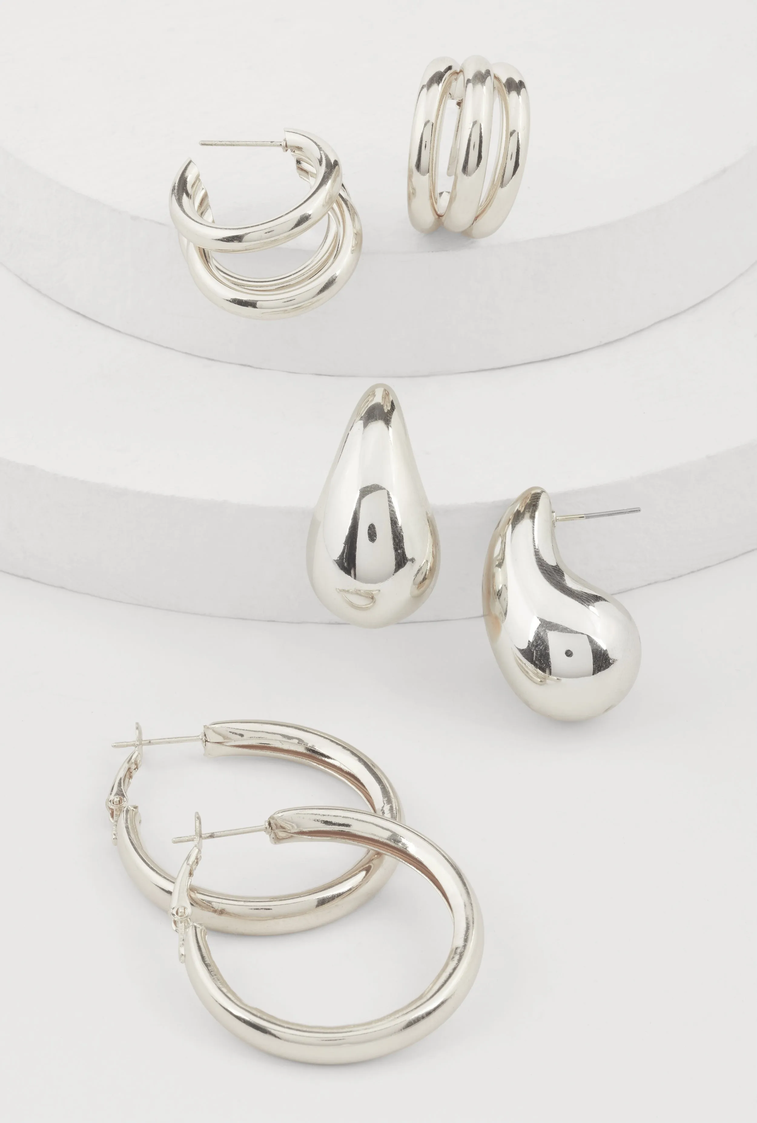 Assorted Metallic Drop and Hoop Earrings Set of 3 sold by Rainbow