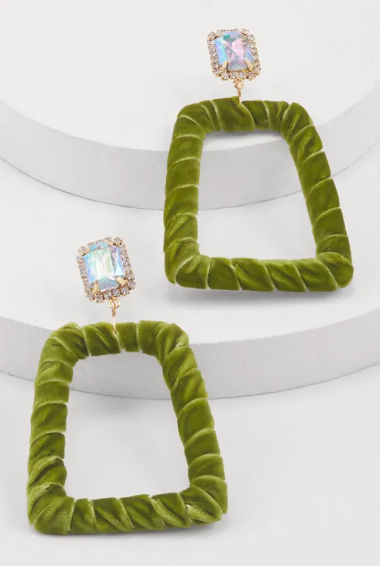 Rhinestone Velvet Trapezoid Drop Earrings sold by Rainbow