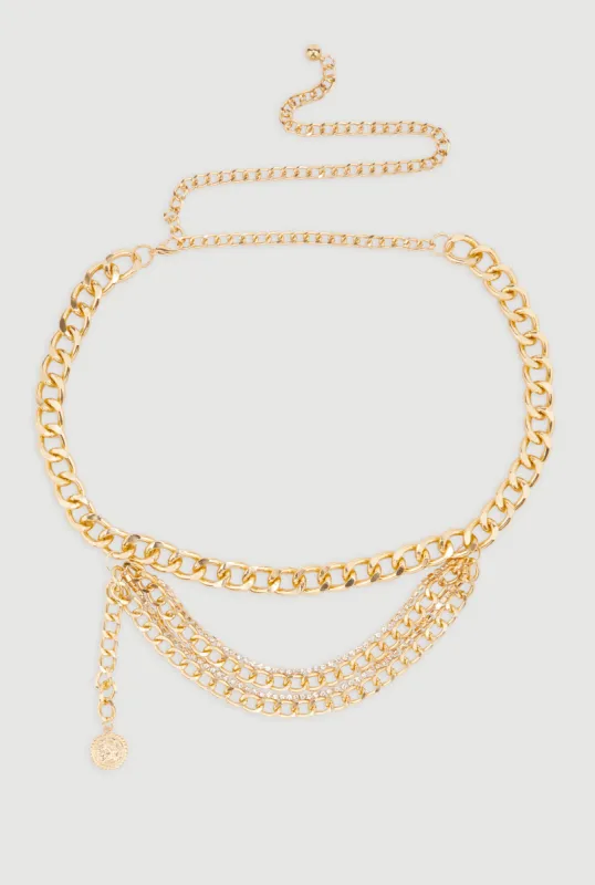Rhinestone Layered Chain Waist Belt sold by Rainbow
