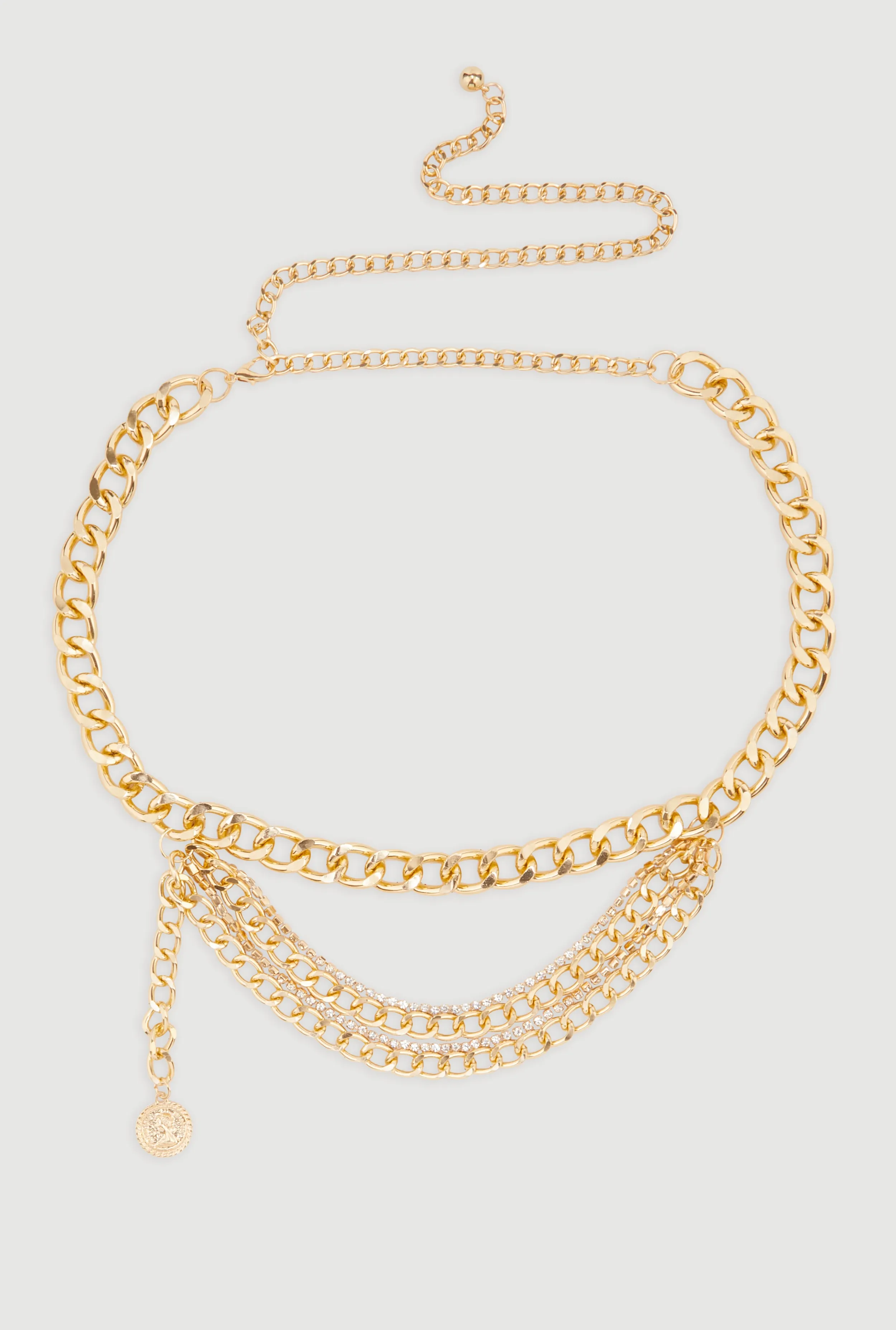 Rhinestone Layered Chain Waist Belt sold by Rainbow