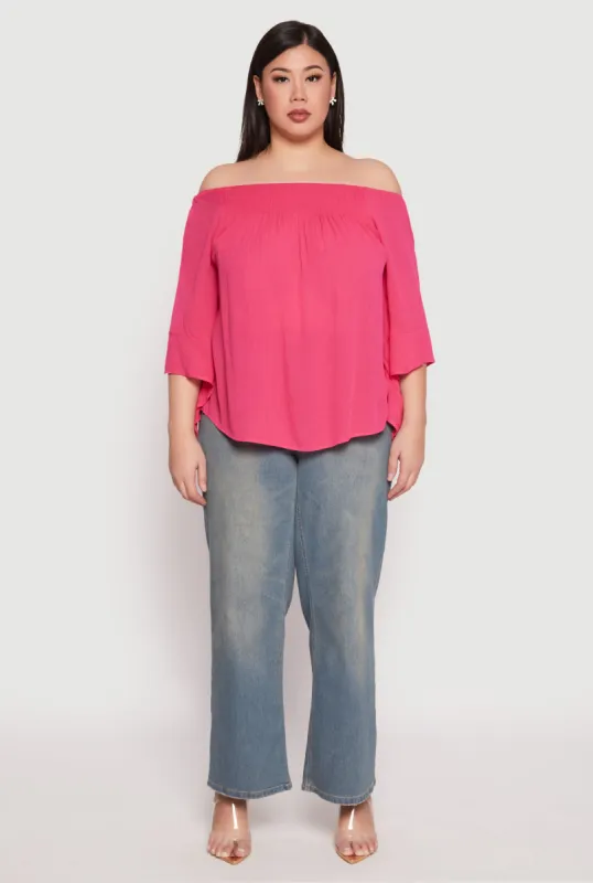Plus Size Smocked Off the Shoulder Blouse sold by Rainbow