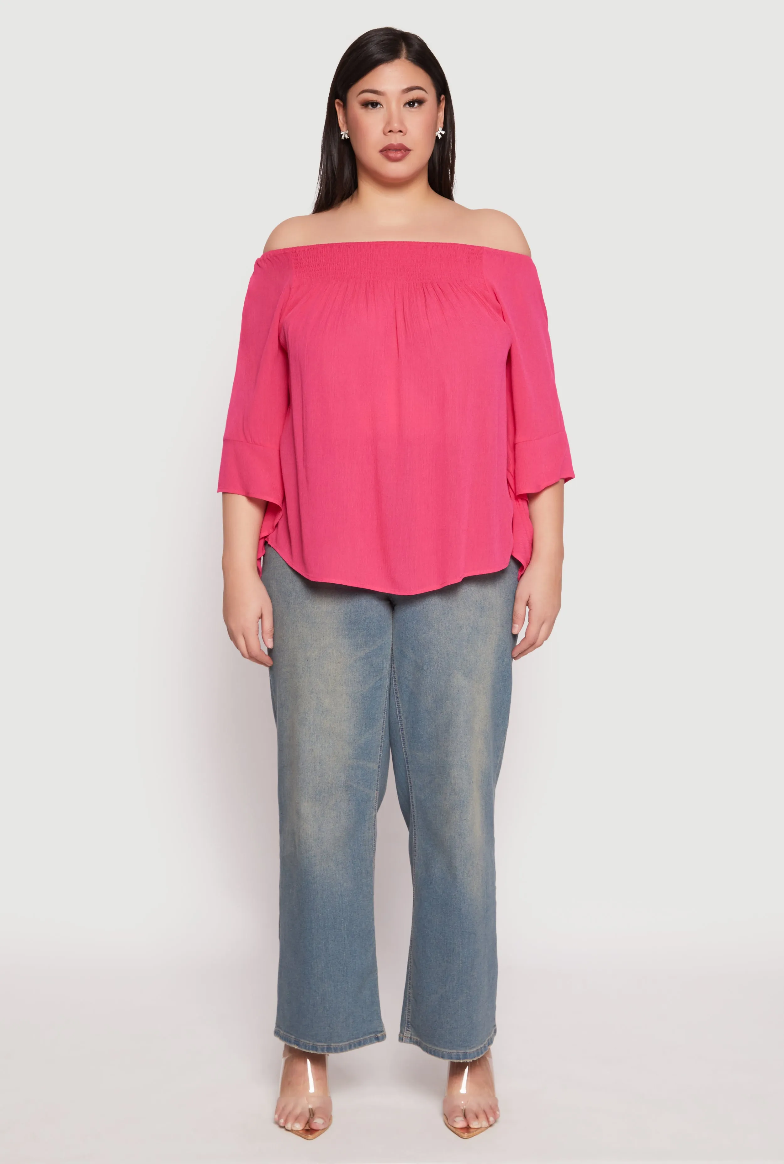 Plus Size Smocked Off the Shoulder Blouse sold by Rainbow