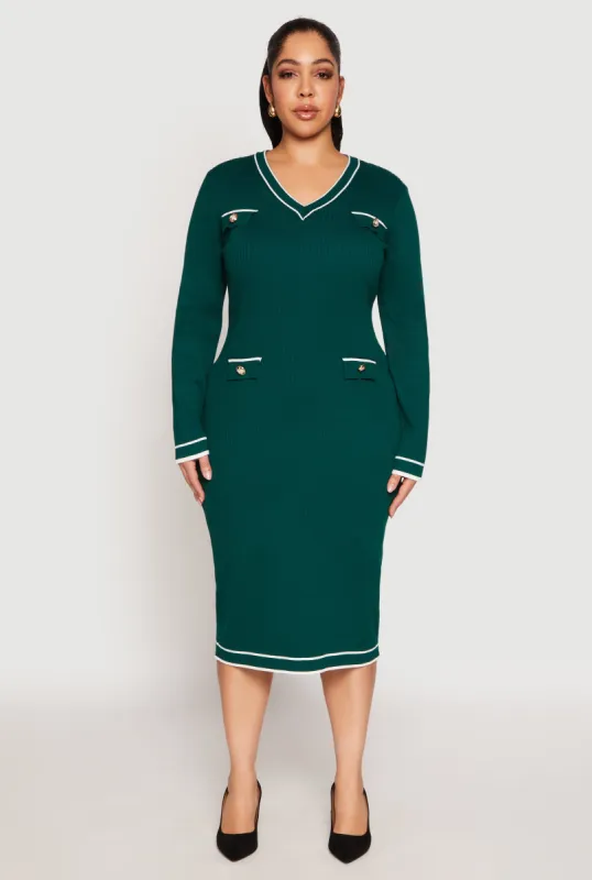 Plus Size Daisy Contrast Trim Sweater Dress sold by Rainbow