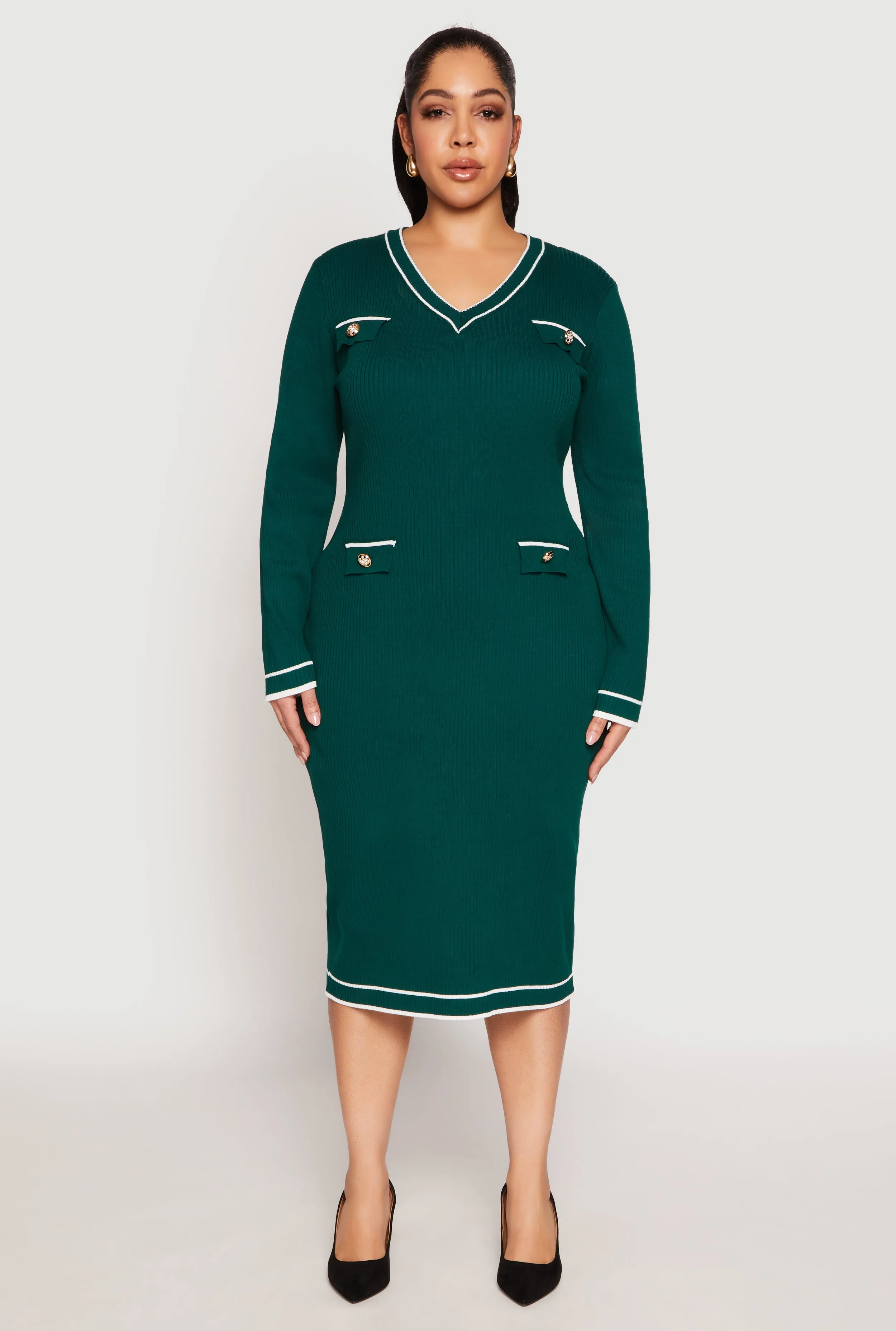 Plus Size Daisy Contrast Trim Sweater Dress sold by Rainbow