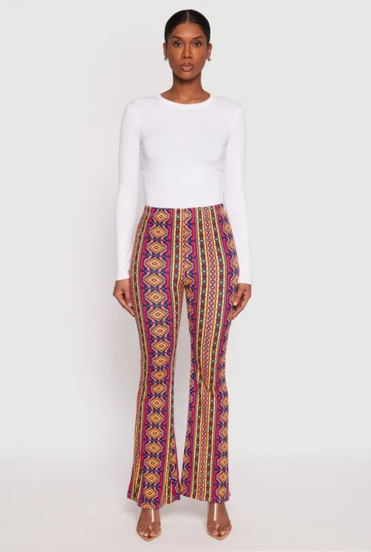 Border Print High Waist Flared Pants sold by Rainbow