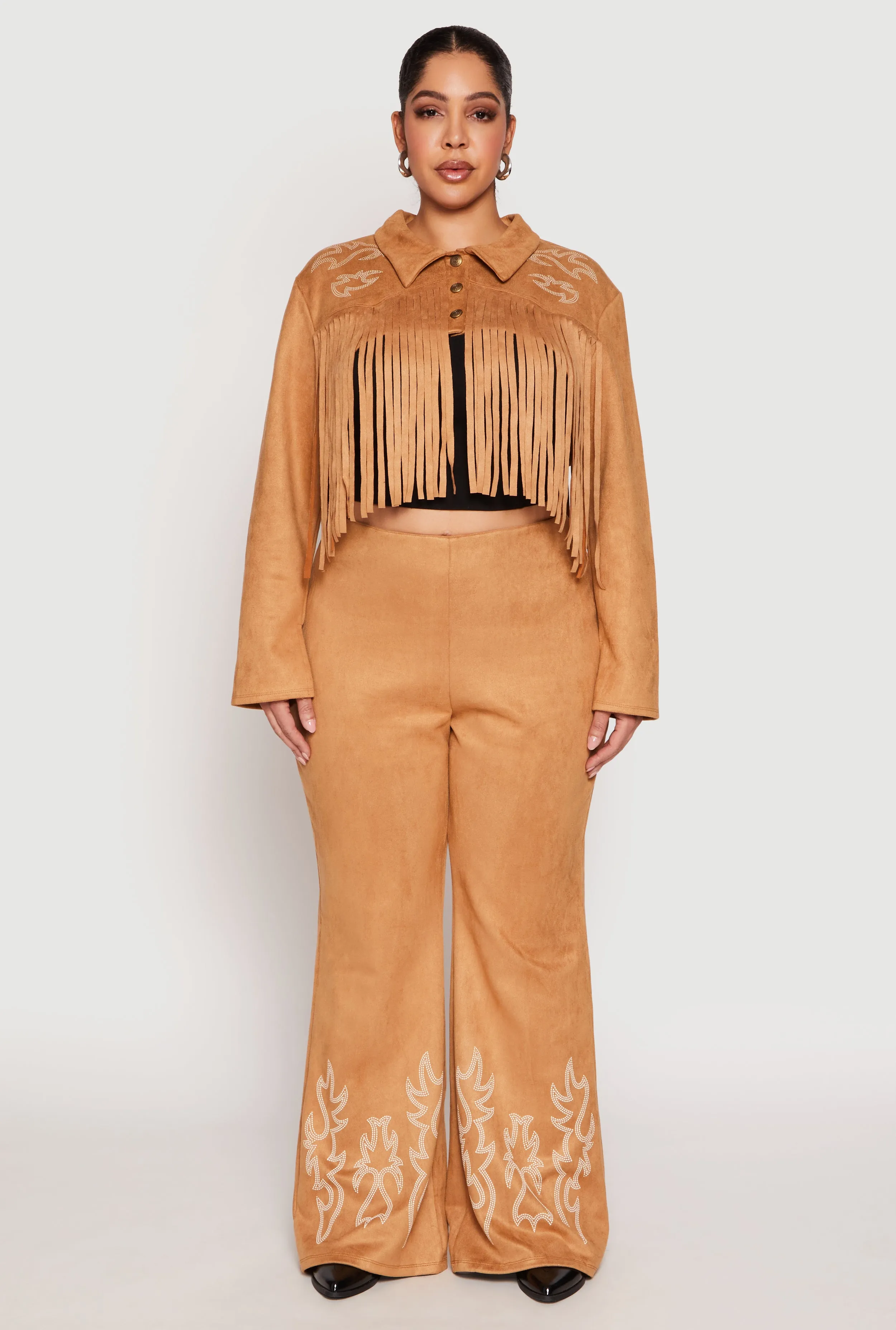 Plus Size Faux Suede Fringe Cropped Jacket sold by Rainbow product image thumbnail 2