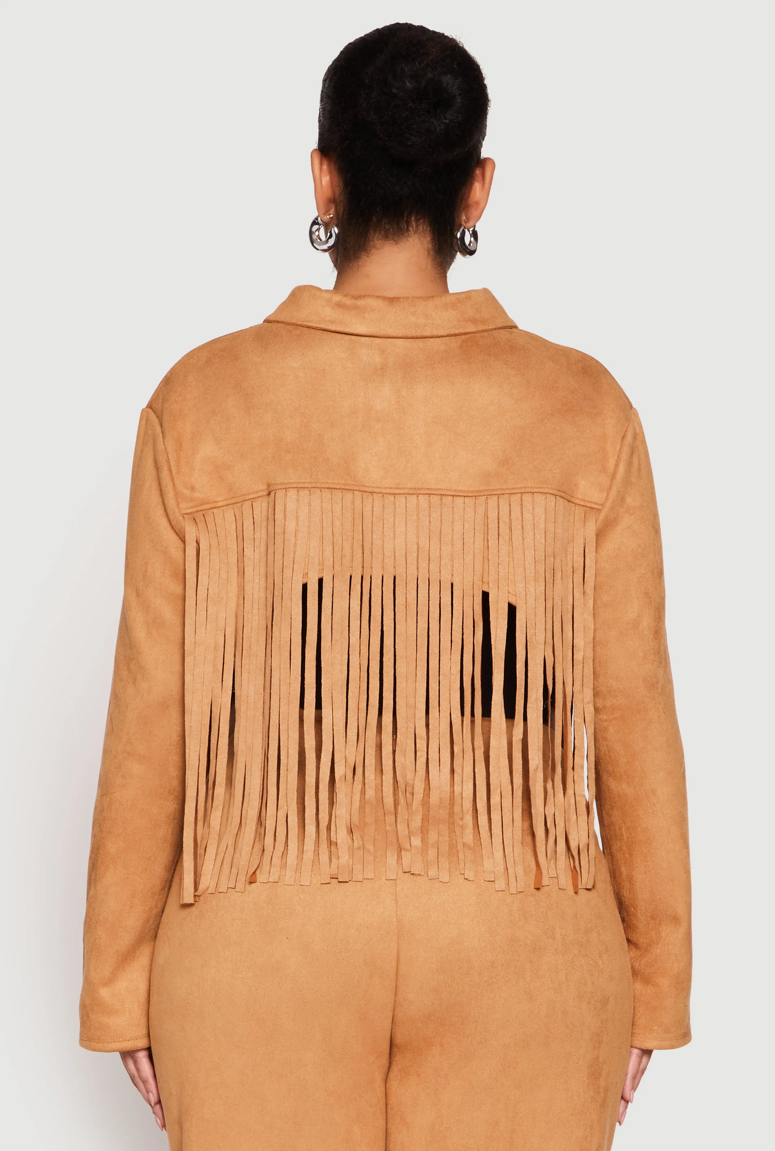 Plus Size Faux Suede Fringe Cropped Jacket sold by Rainbow product image thumbnail 5