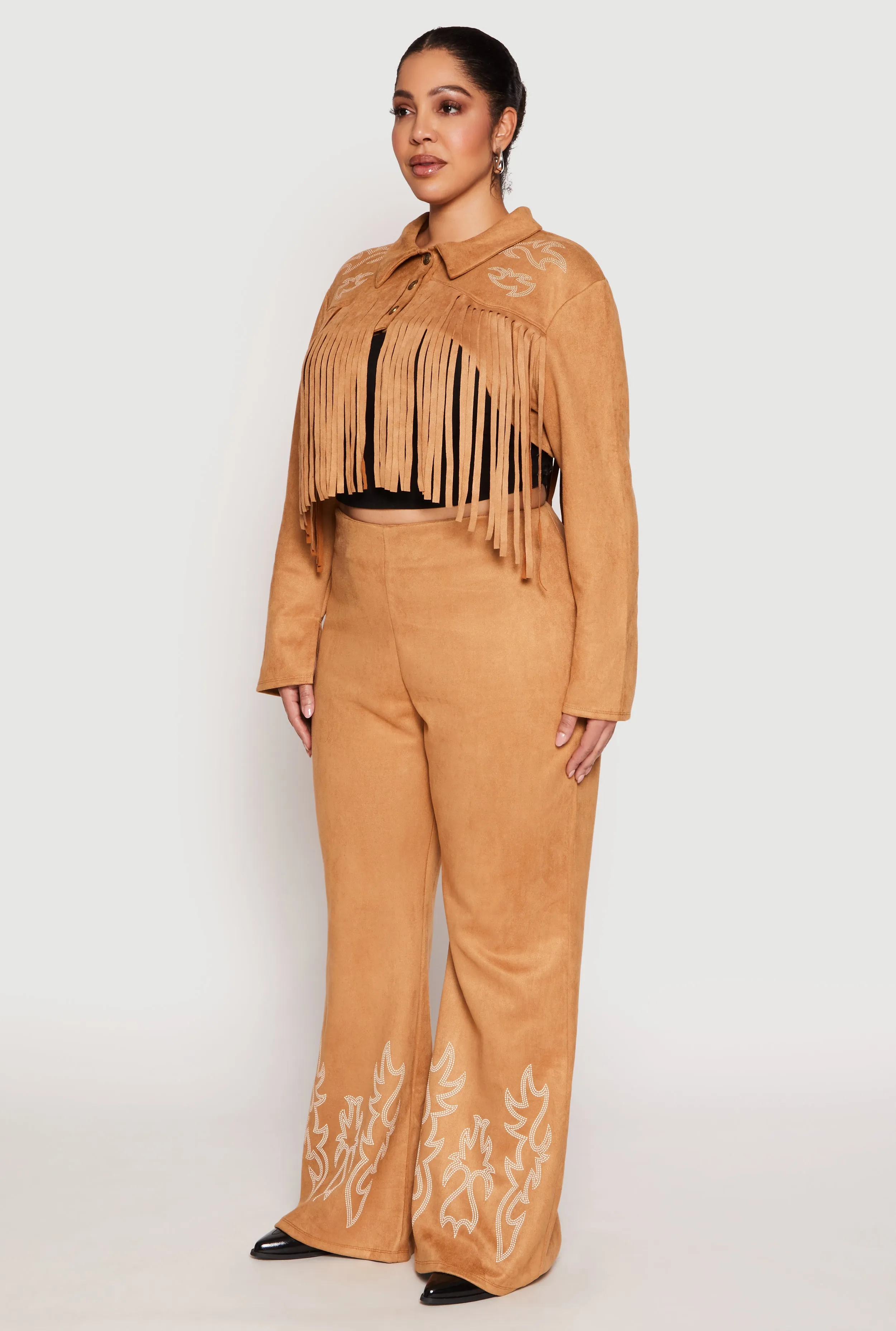 Plus Size Faux Suede Fringe Cropped Jacket sold by Rainbow product image thumbnail 3