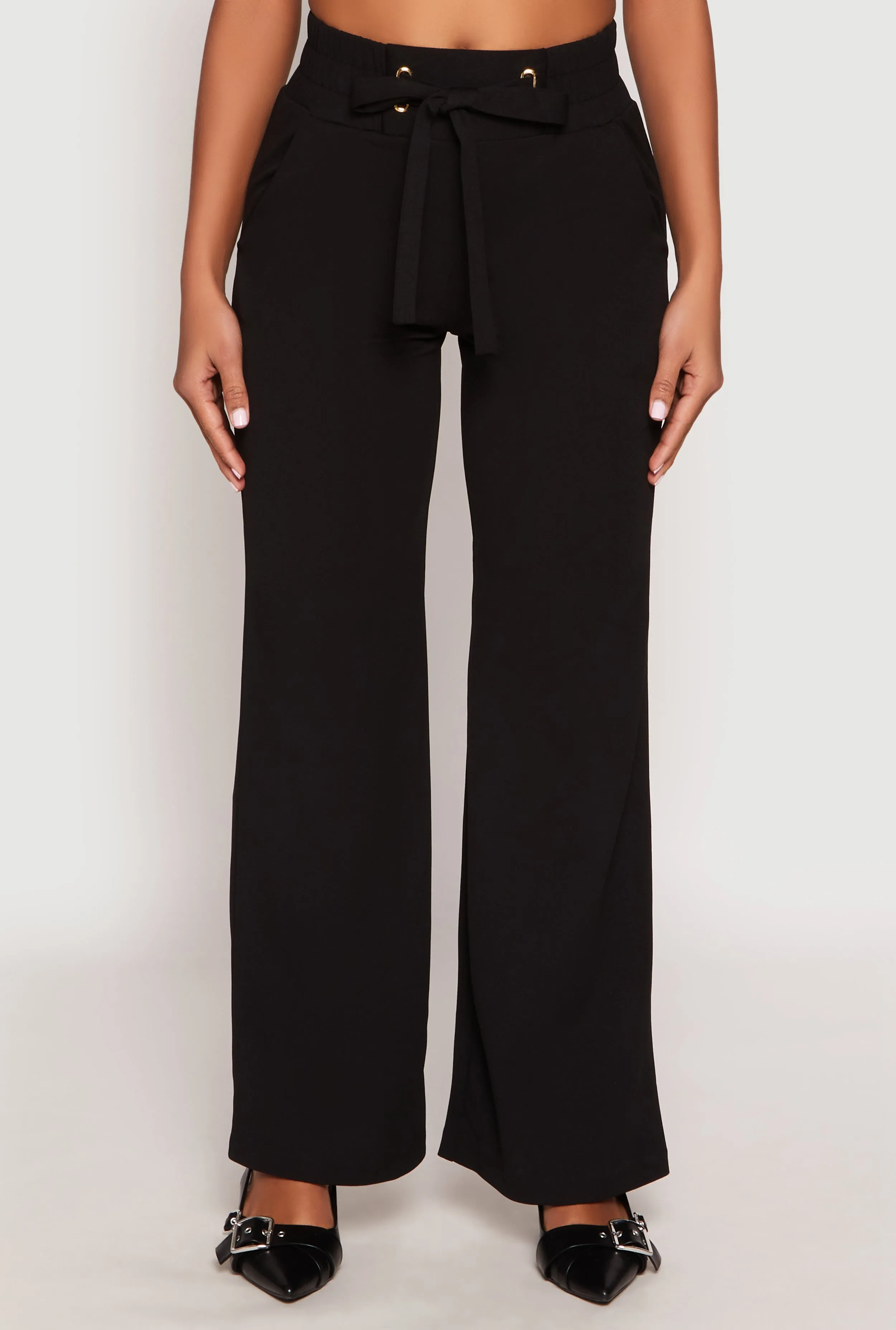 Crepe Knit Belted Front Wide Leg Pants sold by Rainbow product image thumbnail 2