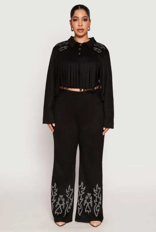Plus Size Faux Suede Decorative Stitch Pants sold by Rainbow