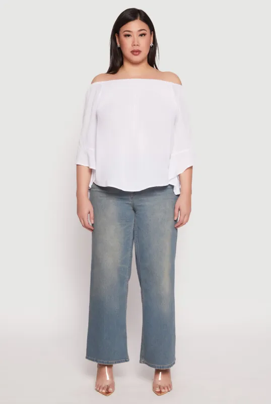 Plus Size Smocked Off the Shoulder Blouse sold by Rainbow