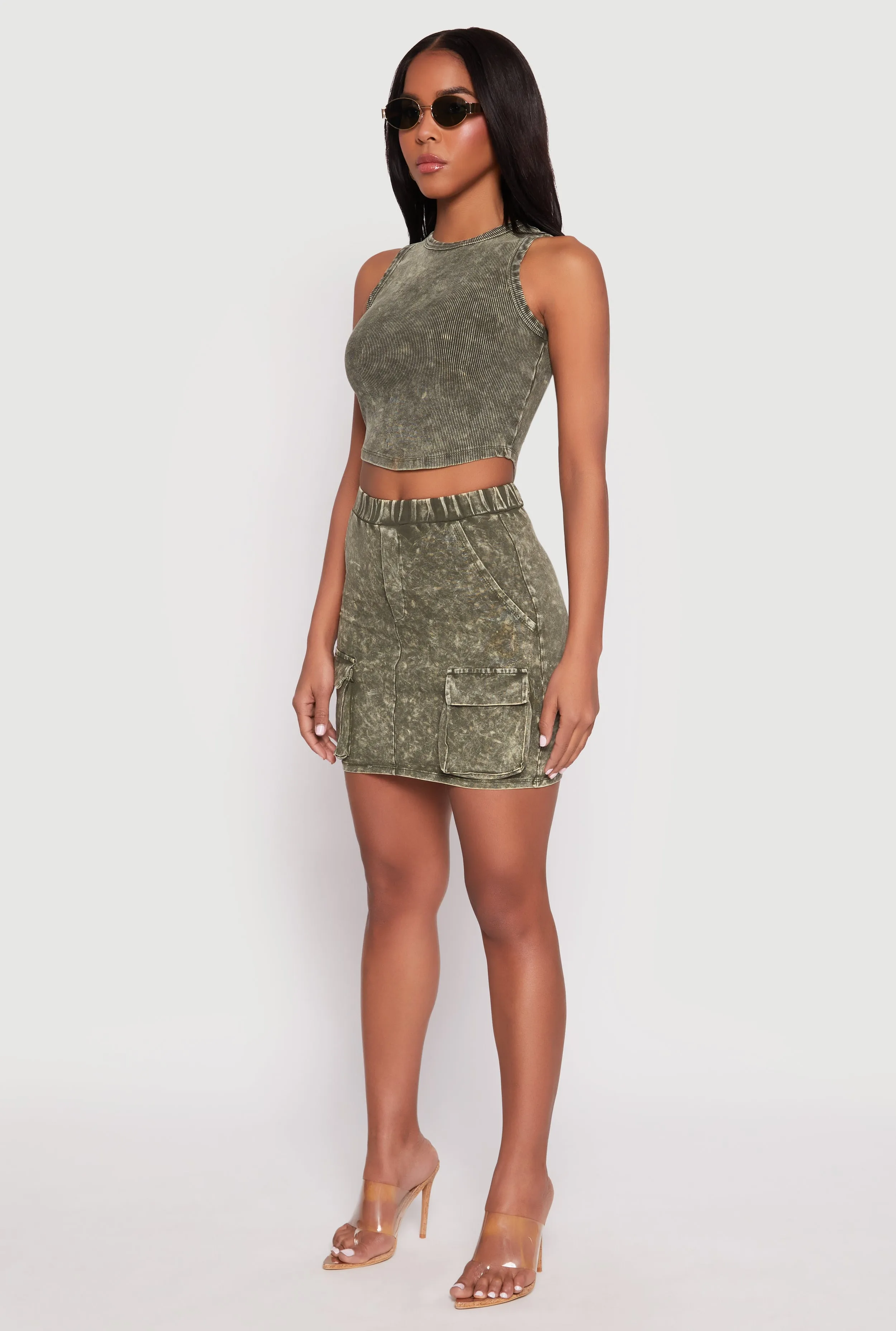 Ribbed Knit Acid Wash Cropped Tank Top sold by Rainbow product image thumbnail 3