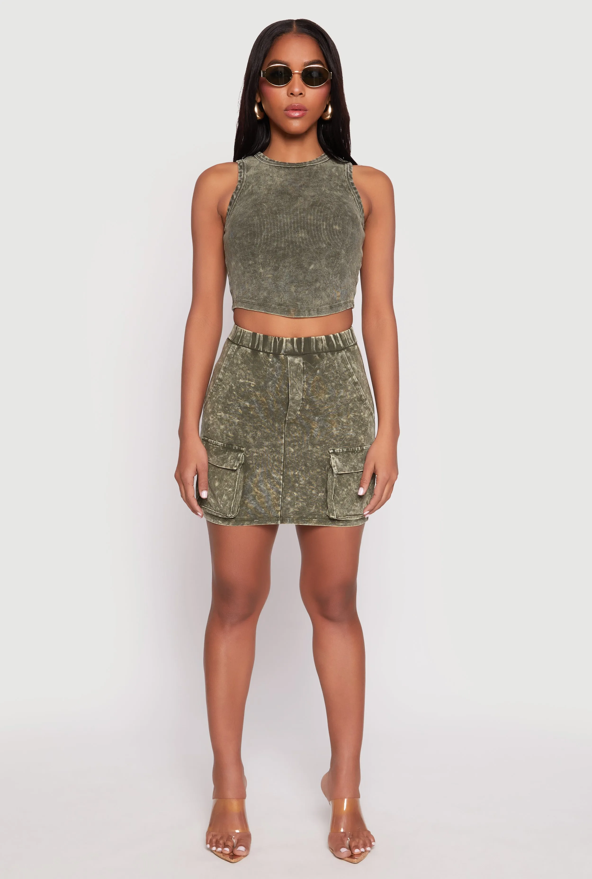 Ribbed Knit Acid Wash Cropped Tank Top sold by Rainbow product image thumbnail 2