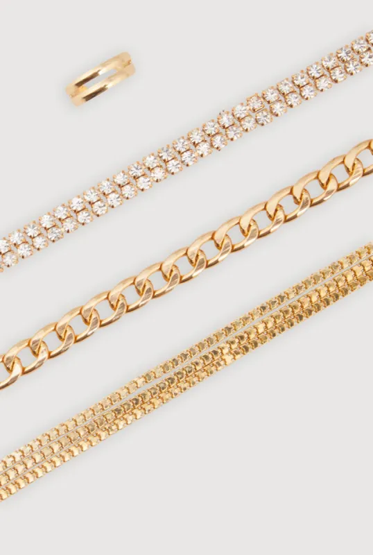 Cubic Zirconia Chain Anklet Trio with Toe Ring sold by Rainbow