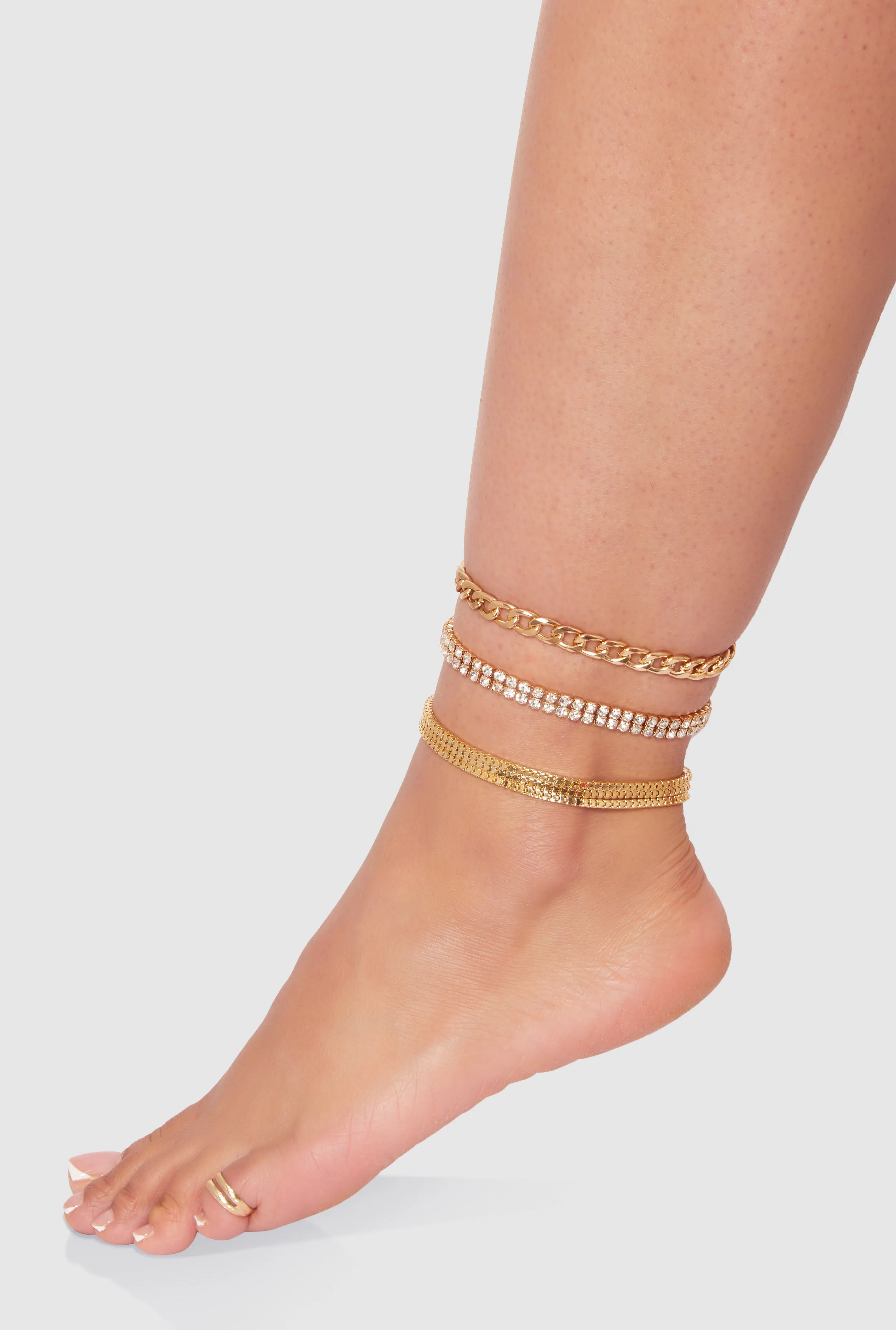 Cubic Zirconia Chain Anklet Trio with Toe Ring sold by Rainbow product image thumbnail 2
