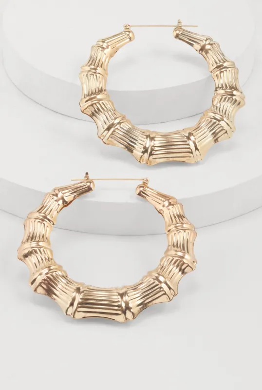 Metallic Bamboo Hoop Earrings sold by Rainbow