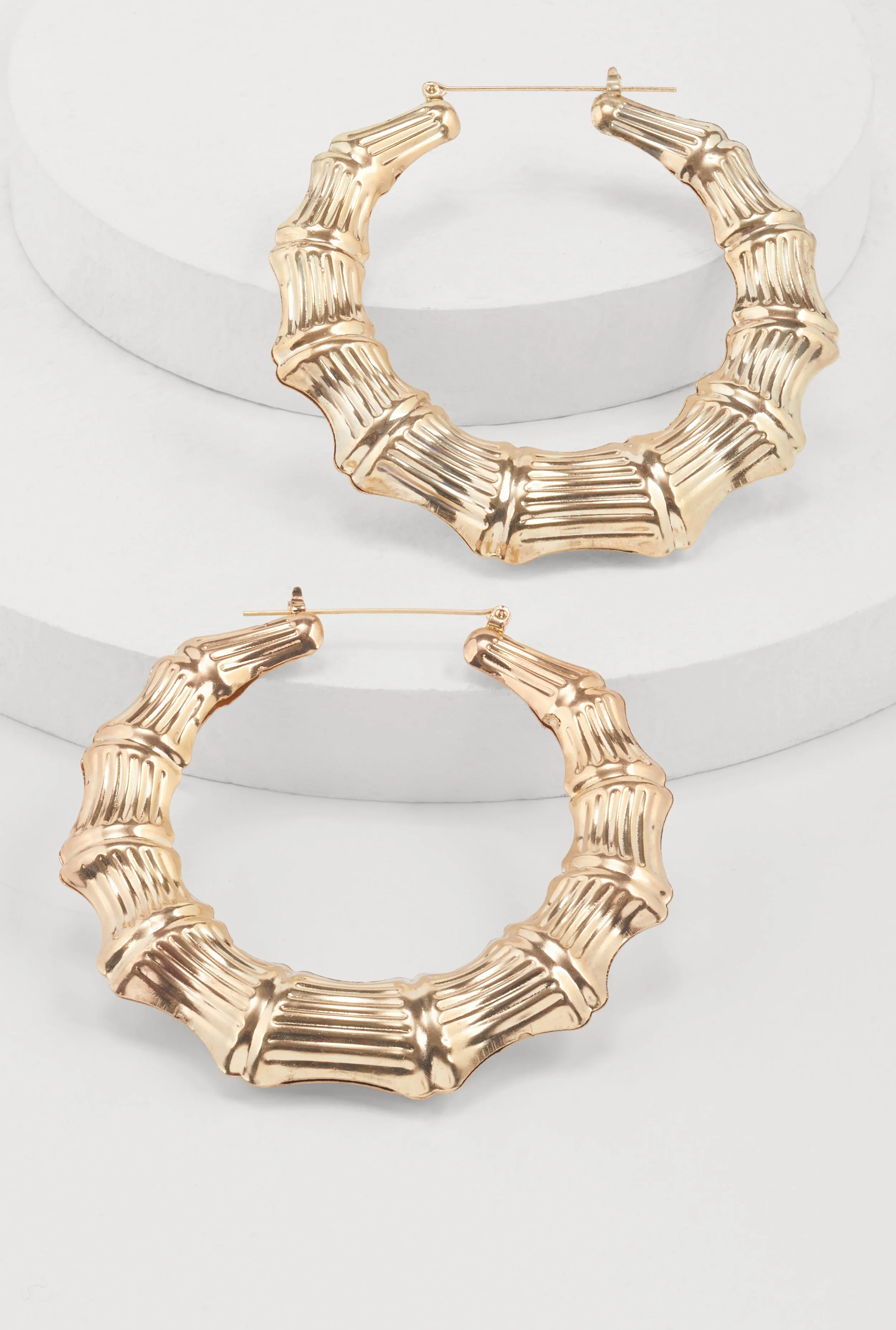 Metallic Bamboo Hoop Earrings sold by Rainbow