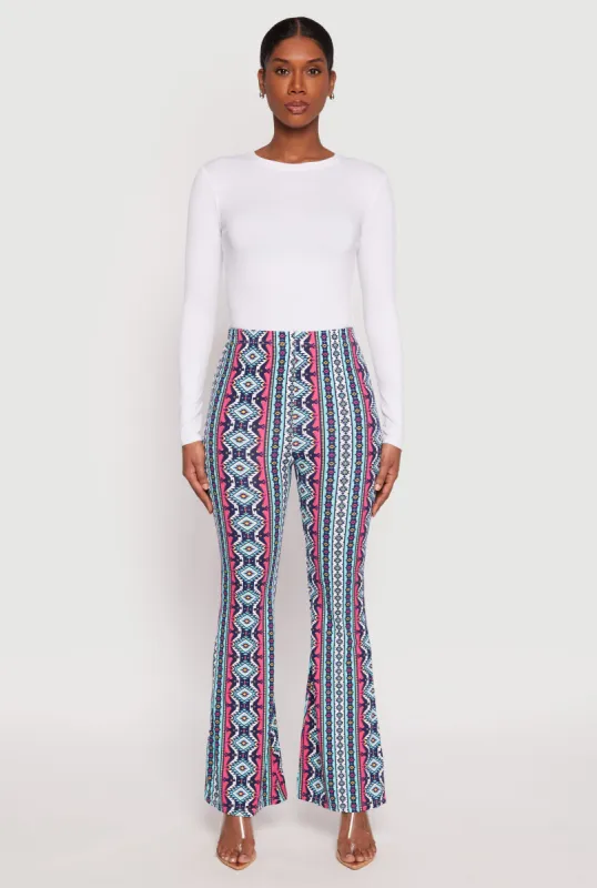 Border Print High Waist Flared Pants sold by Rainbow