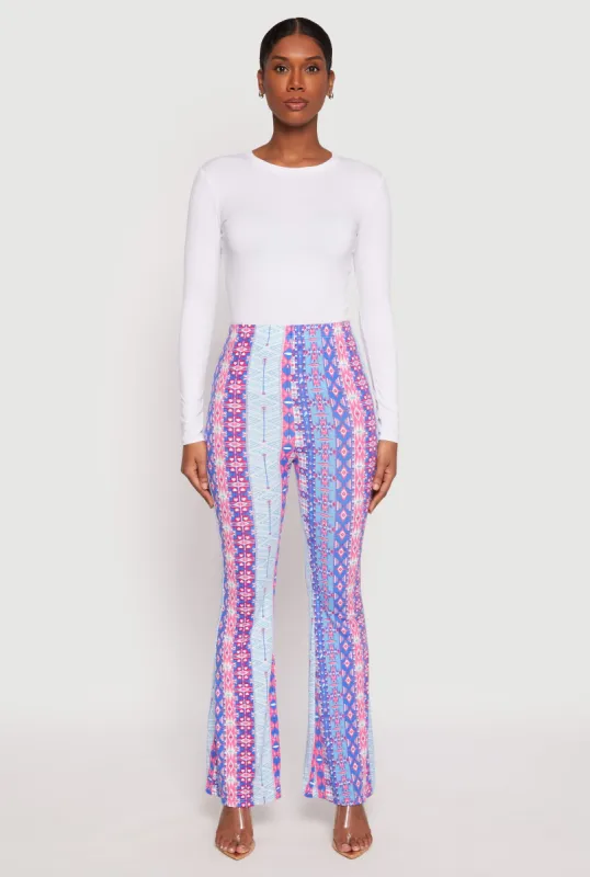 Border Print High Waist Flared Pants sold by Rainbow