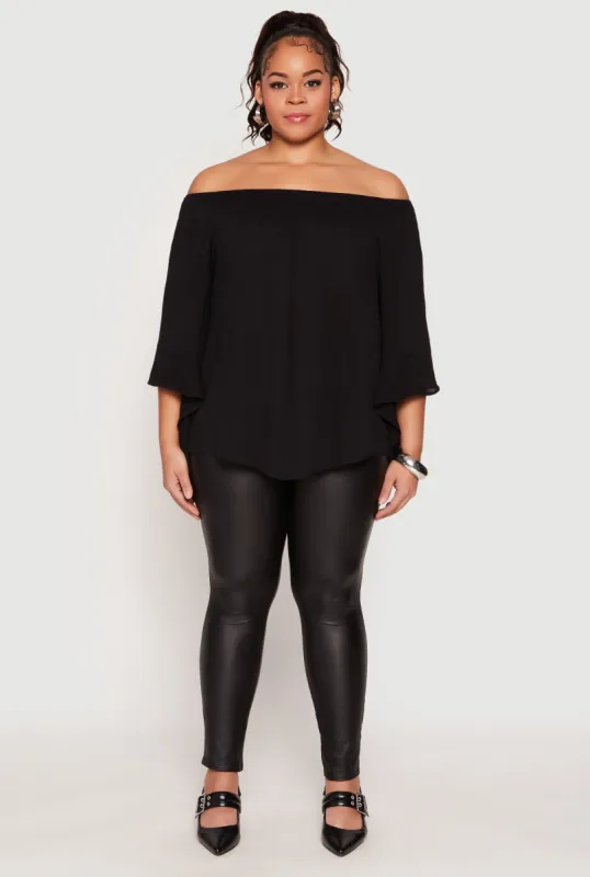 Plus Size Smocked Off the Shoulder Blouse sold by Rainbow