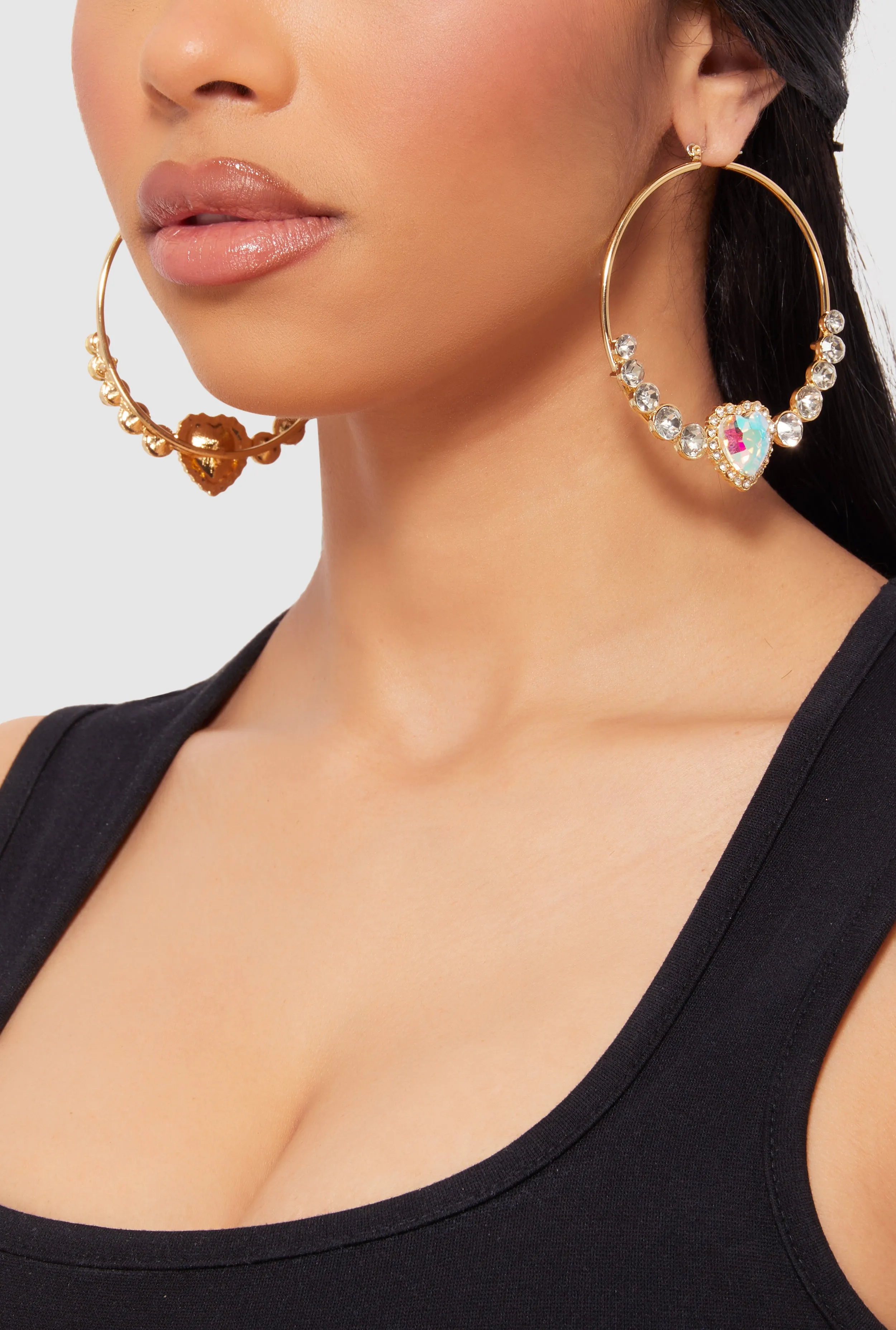 Rhinestone Heart Hoop Earrings sold by Rainbow product image thumbnail 2