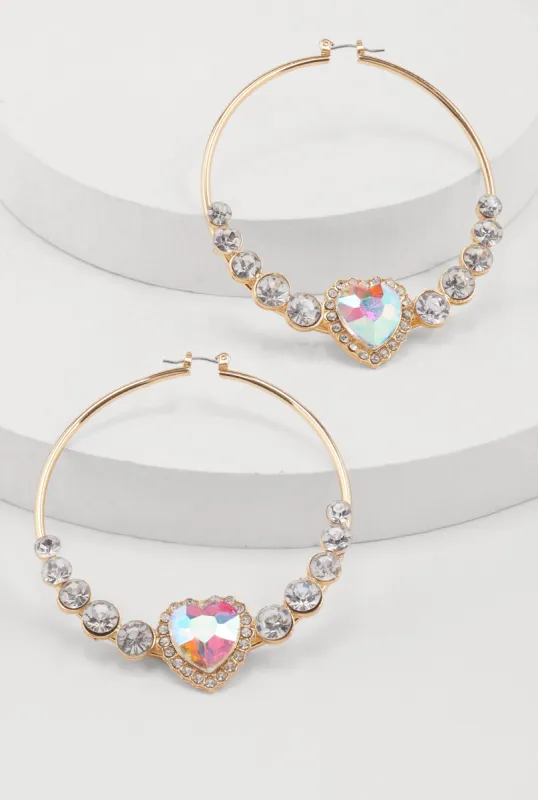 Rhinestone Heart Hoop Earrings made by Rainbow