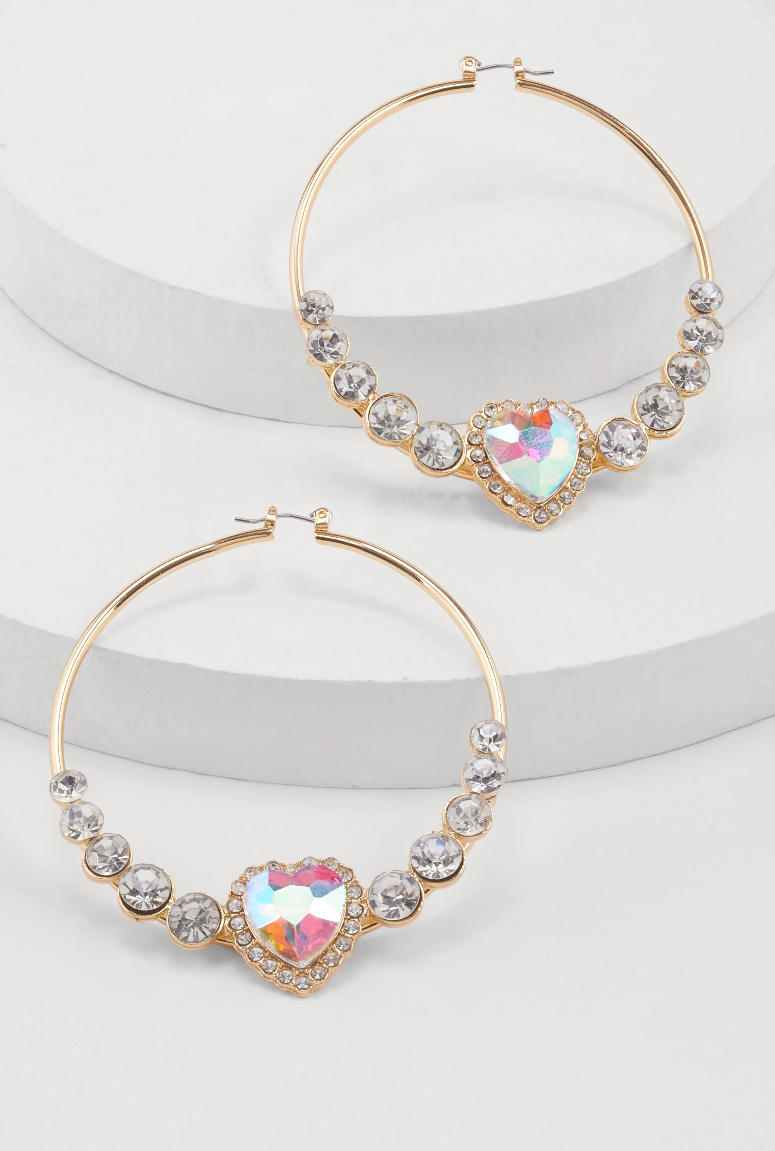 Rhinestone Heart Hoop Earrings sold by Rainbow