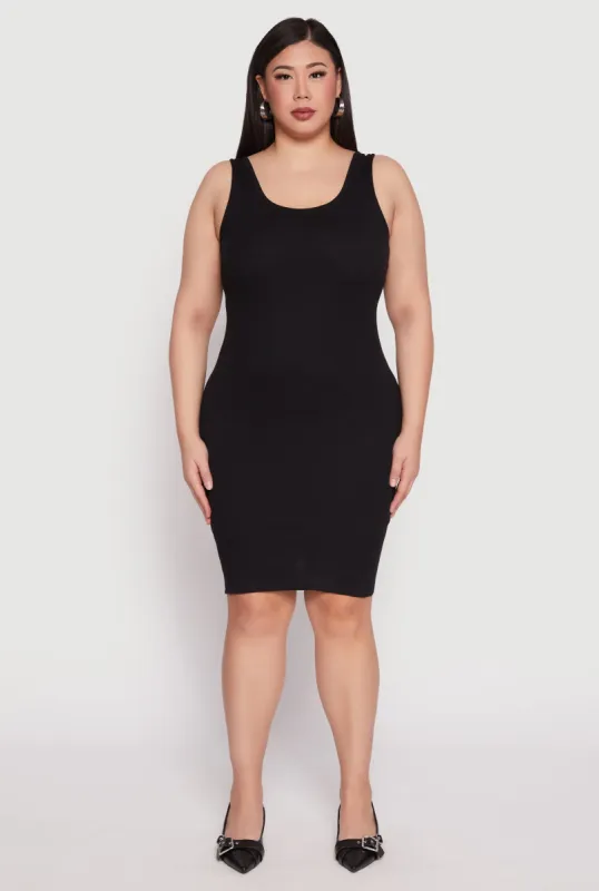 Plus Size Ribbed Knit Midi Tank Dress sold by Rainbow