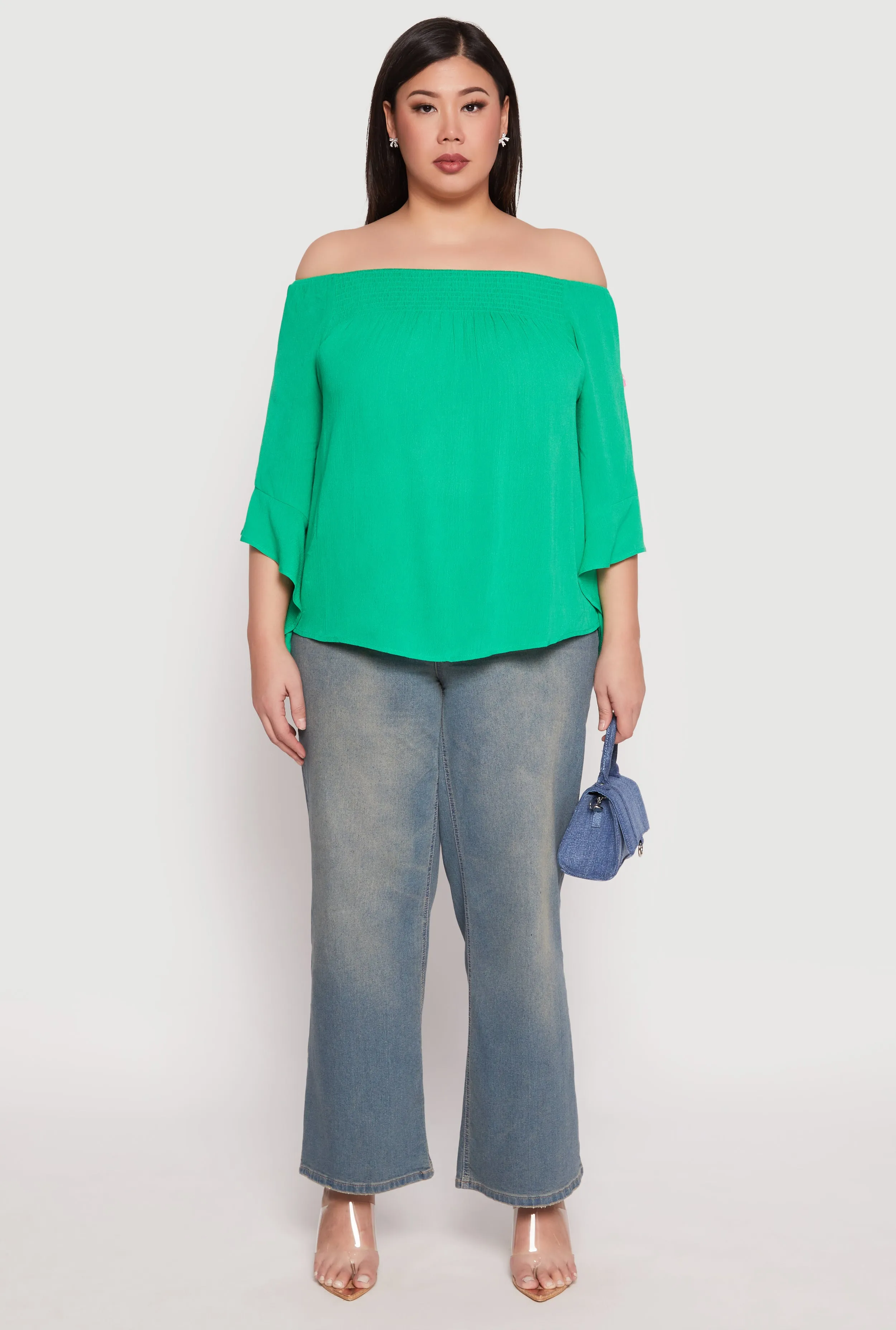 Plus Size Smocked Off the Shoulder Blouse sold by Rainbow