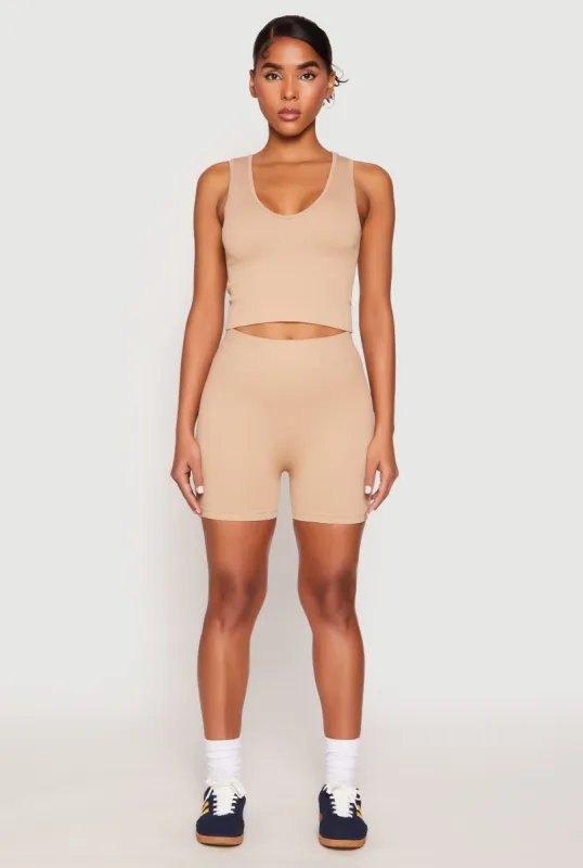 Seamless V Neck Crop Top and Biker Shorts sold by Rainbow