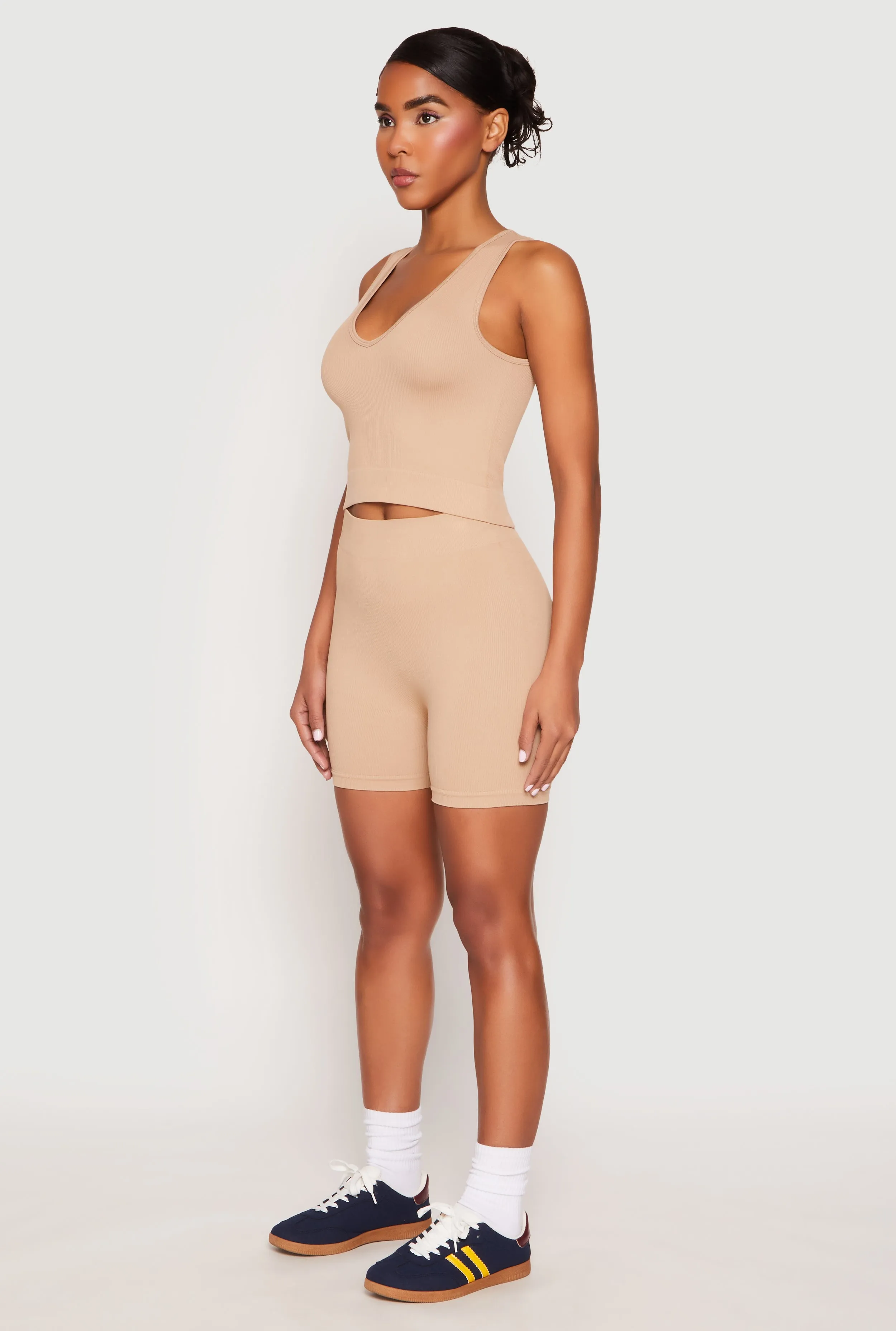 Seamless V Neck Crop Top and Biker Shorts sold by Rainbow product image thumbnail 3