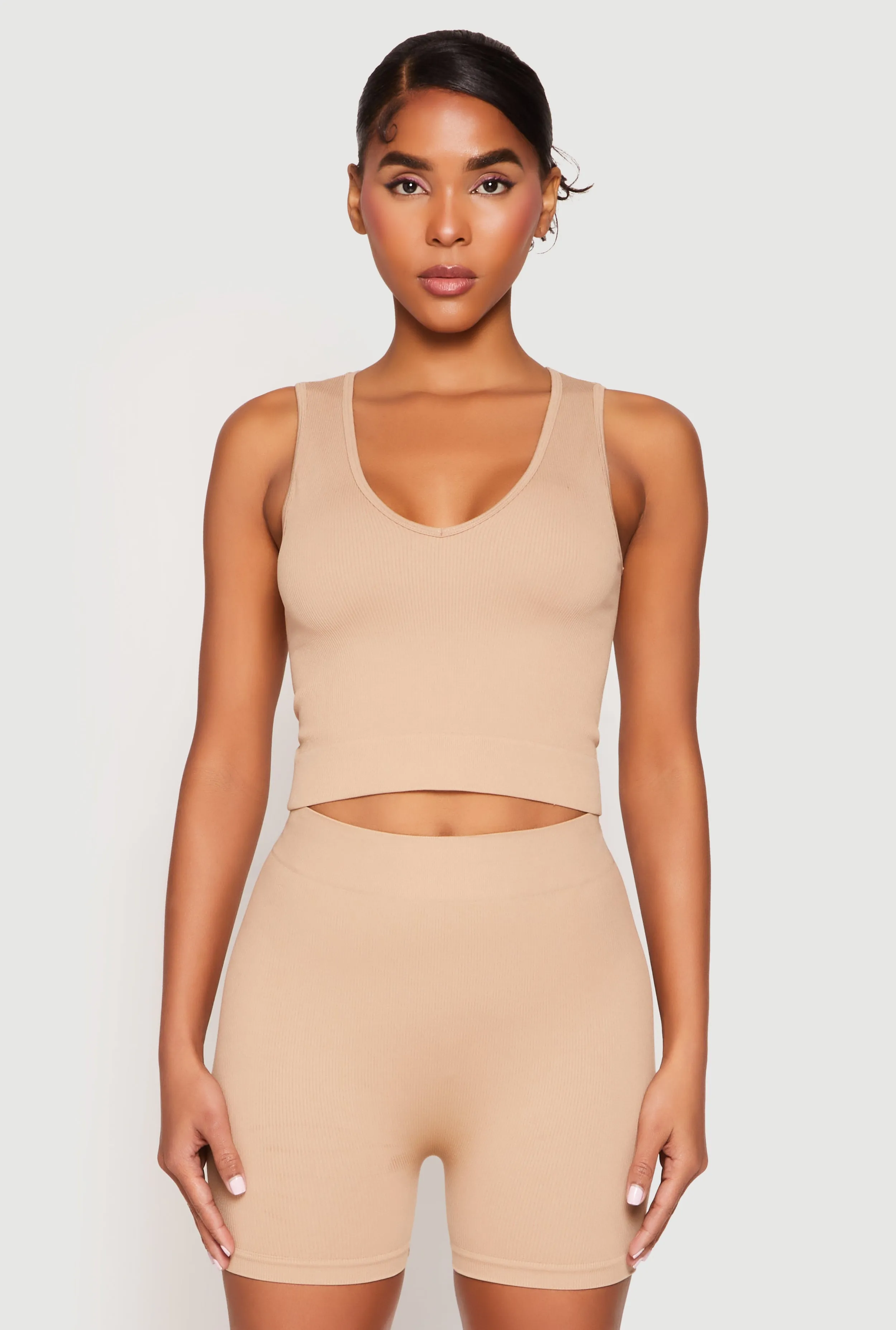 Seamless V Neck Crop Top and Biker Shorts sold by Rainbow product image thumbnail 2