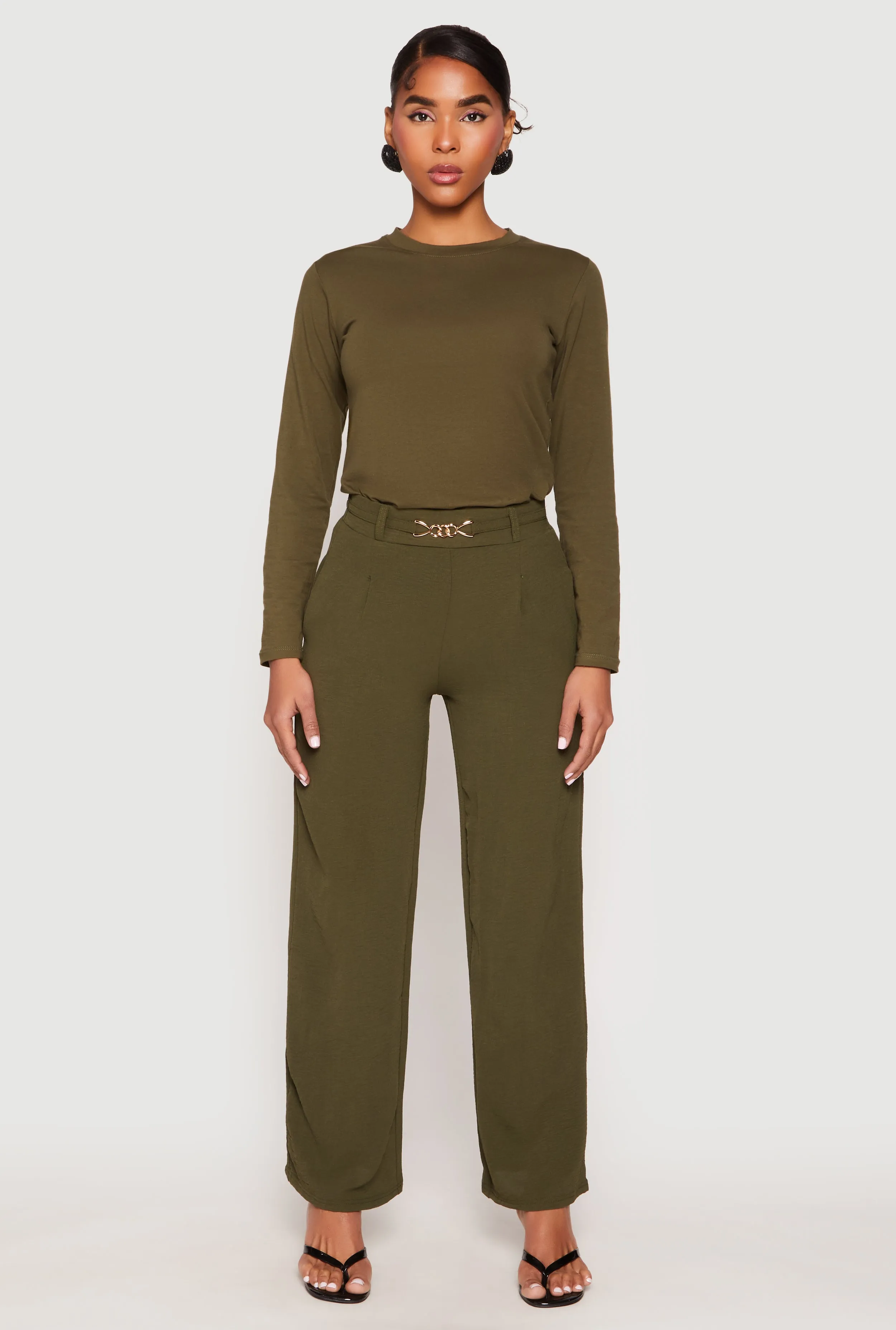 Airy Chain Detail Belted Front Pants sold by Rainbow