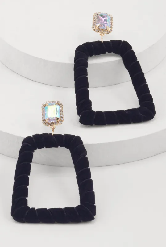 Rhinestone Velvet Trapezoid Drop Earrings sold by Rainbow