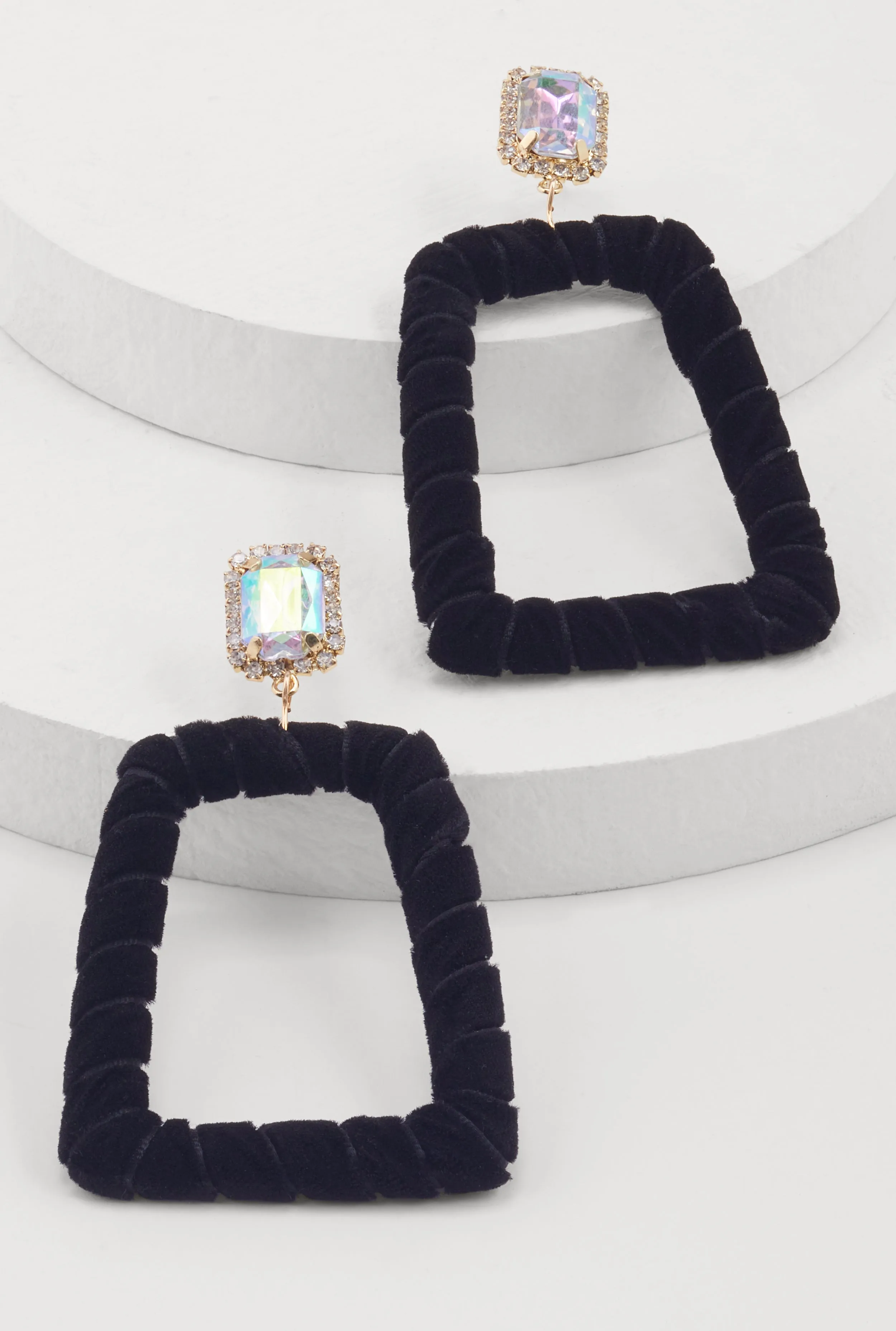 Rhinestone Velvet Trapezoid Drop Earrings sold by Rainbow