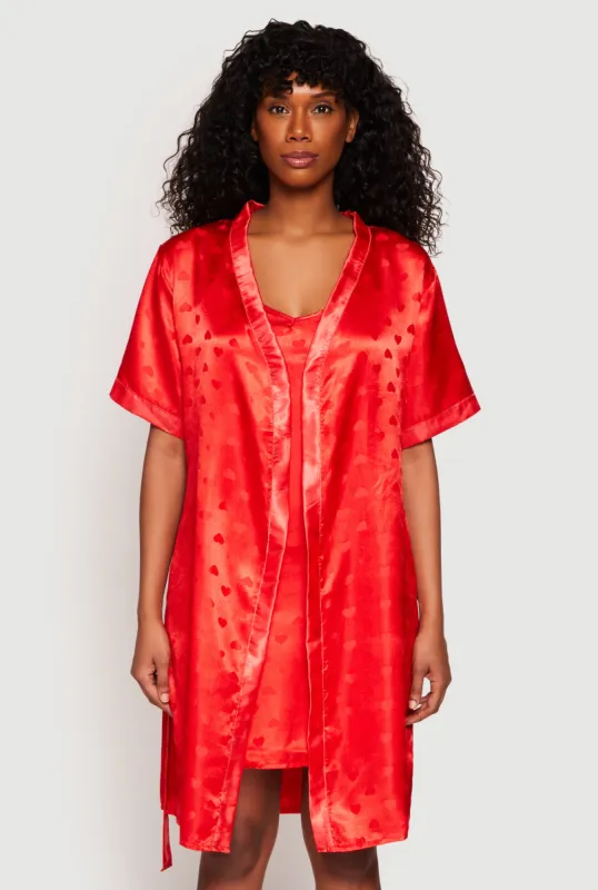 Satin Heart Print Cami Nightgown with Robe sold by Rainbow