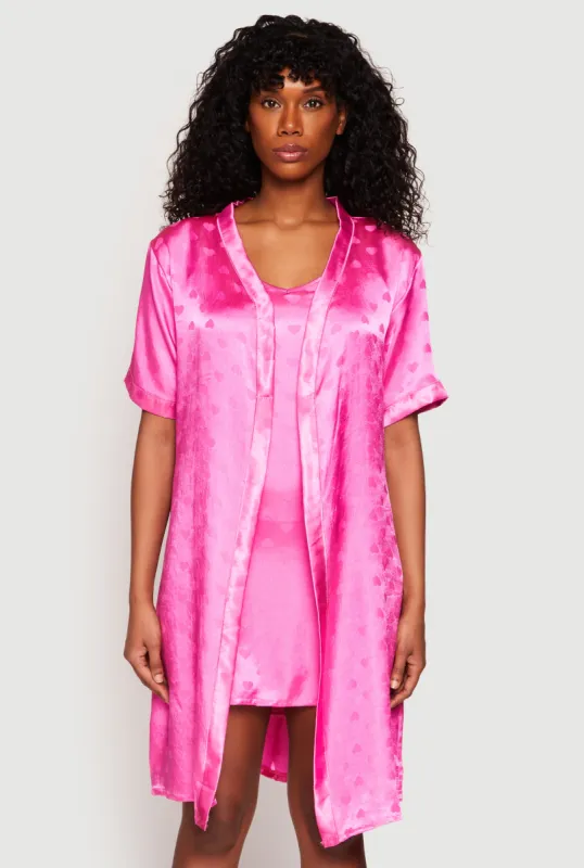 Satin Heart Print Cami Nightgown with Robe sold by Rainbow